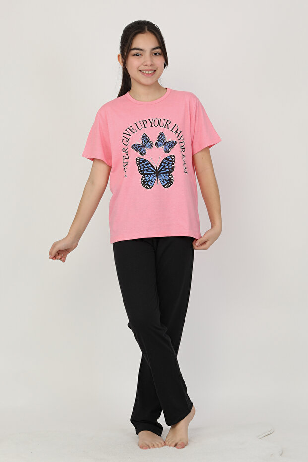 Butterfly Printed Girl's Pajama Set 840