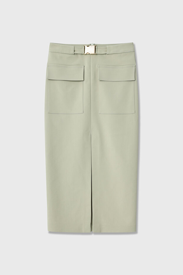 Yırtmaçlı Cepli Midi Boy Etek - 6