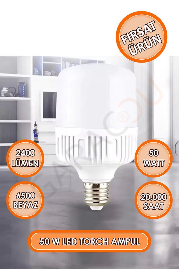 50 Watt Torch Led Büyük Boy Ampul Beyaz Işık Tasarruflu Ampül E27 Normal Duy 1 Adet - 2
