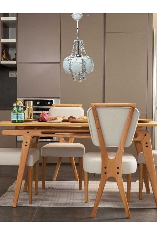 Yön Tekli 8 Camlı Taşlı Krom Avize - 5