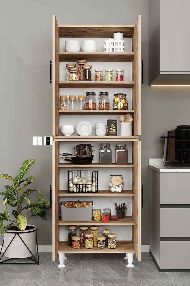 Ae-2086 Bala Atlantik Çam Çok Amaçlı Mutfak Dolabı&banyo Dolabı, Kiler, 4 Kapaklı, Raflı, Ayaklı - 5