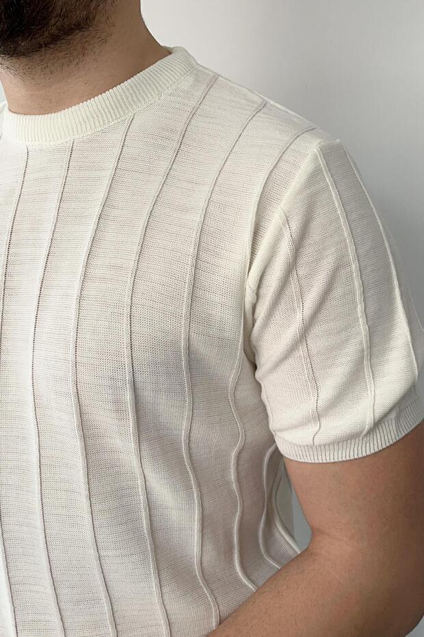Beyaz Örme Triko Tshirt - 4