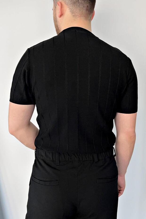 Siyah Örme Triko Tshirt - 6