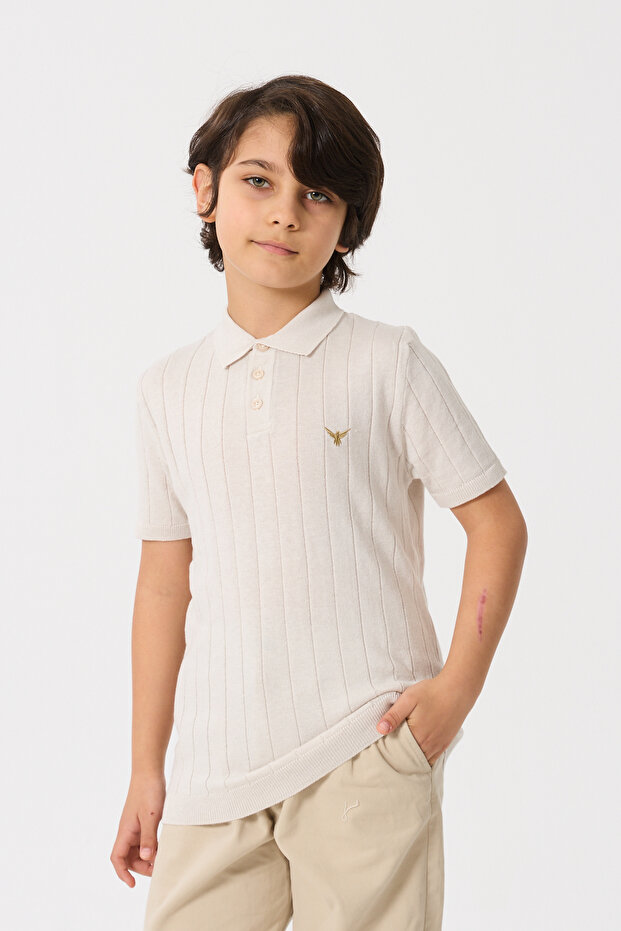 Boy's Polo Neck Summer Knitwear T-Shirt with Half Buttons