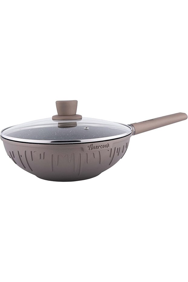 AMERCOOK KYLIE طاولة طهي عميقة 28 ذهبية مع غطاء زجاجي