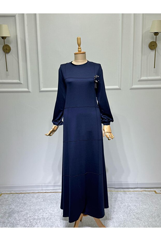 Women's Crystal Combed Fabric Bias Collar Buckle Detailed Dress