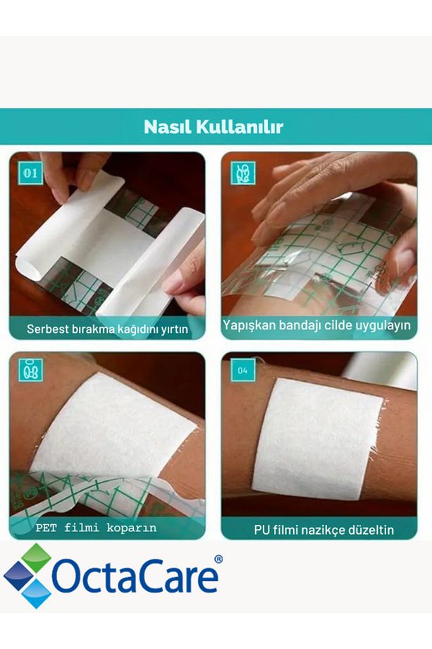 Su Geçirmez Şeffaf Pu Film Yara Örtüsü DÖVME ÖRTÜSÜ Octamed 9CMX10CM (10 LU PAKET) - 1