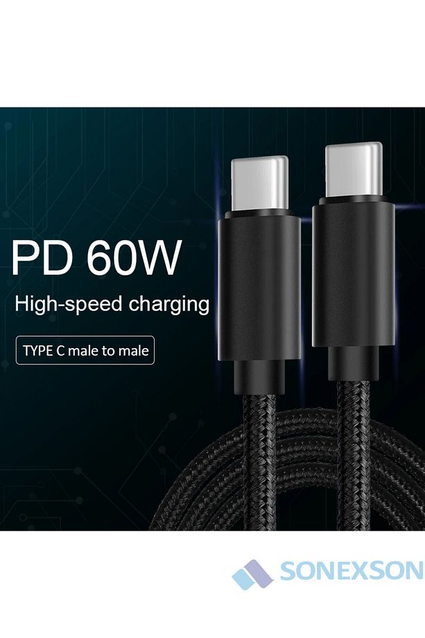 Samsung Oppo Reeder Huawei Için Örgülü Type C To Type C Hızlı Şarj Kablosu Siyah 1,2m - 4