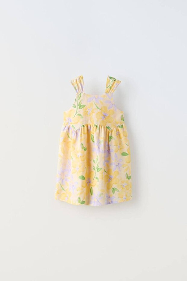 Flower Patterned Dress with Bow Tie (Lined)