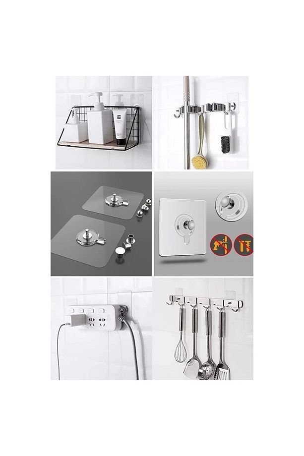4 Adet Şeffaf Güçlü Kendinden Yapışkanlı Kapı Duvar Askıları Ağır Yük Taşıma Mutfak Banyo Askısı - 4