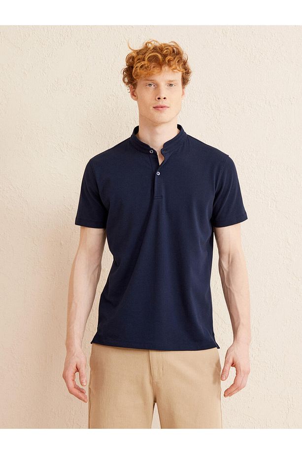 Erkek Lacivert Regular Fit Pamuklu Basic Tişört - 4
