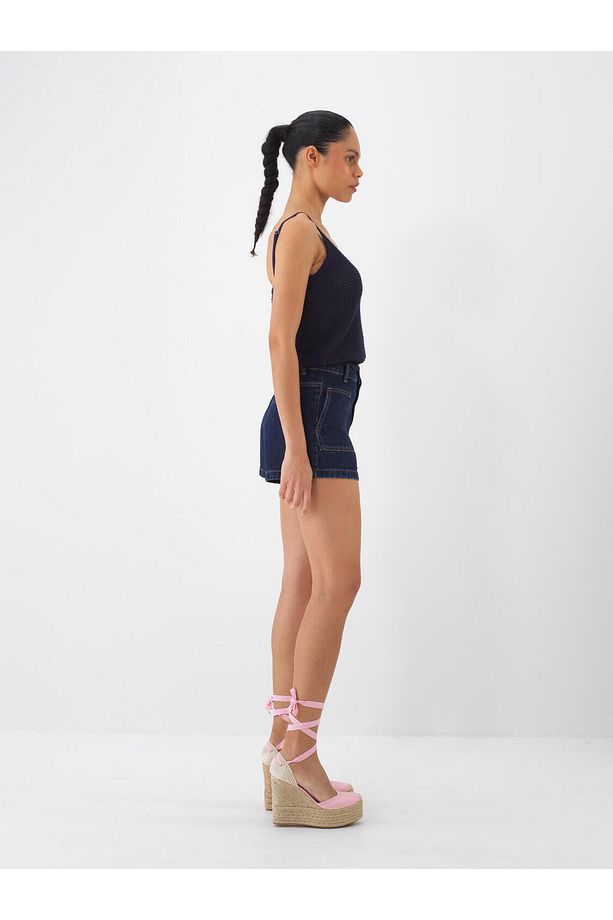 Kadın Lacivert Regular Fit Pamuklu Denim Şort - 2