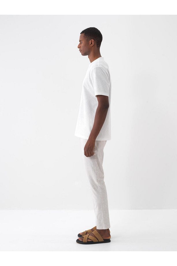 Erkek Taş Rengi Regular Fit Keten Jogger Pantolon - 4