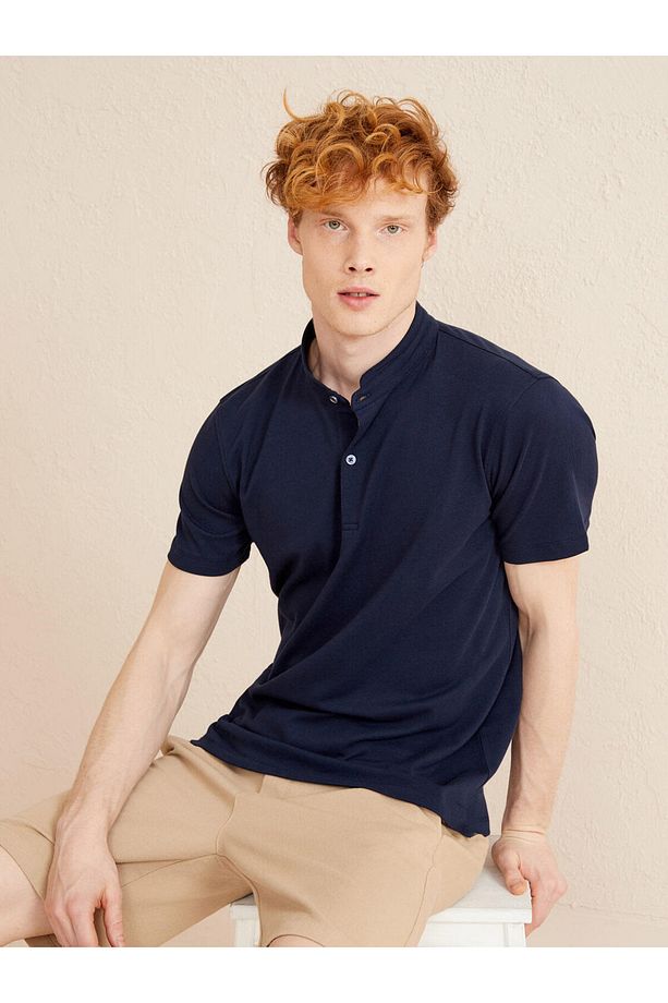 Erkek Lacivert Regular Fit Pamuklu Basic Tişört - 1