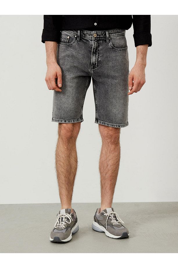 Erkek Gri %100 Pamuk Regular Fit Denim Şort - 1