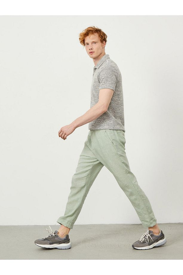 Erkek Mavi Regular Fit Keten Basic Pantolon - 4