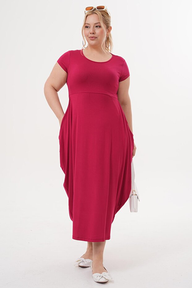 Büyük Beden Cepli Basıc Elbise - 5