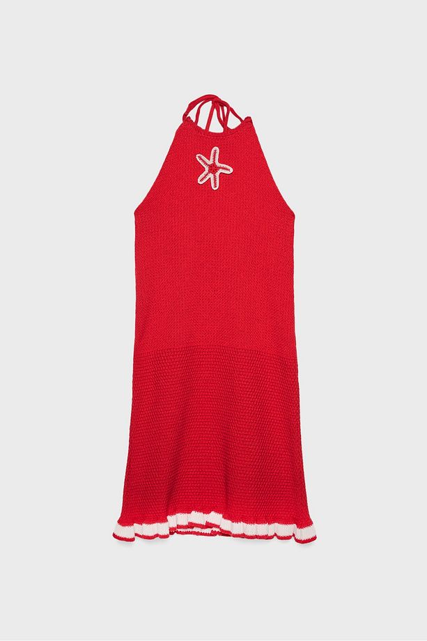 Halter yakalı, kısa, örgü elbise - 5