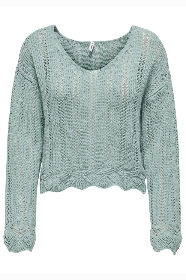 Only Women's Regular Fit V-Neck Blue Knitted Sweater - 15339529 - 4