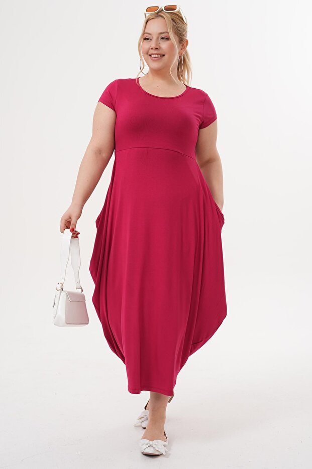 Büyük Beden Cepli Basıc Elbise - 1