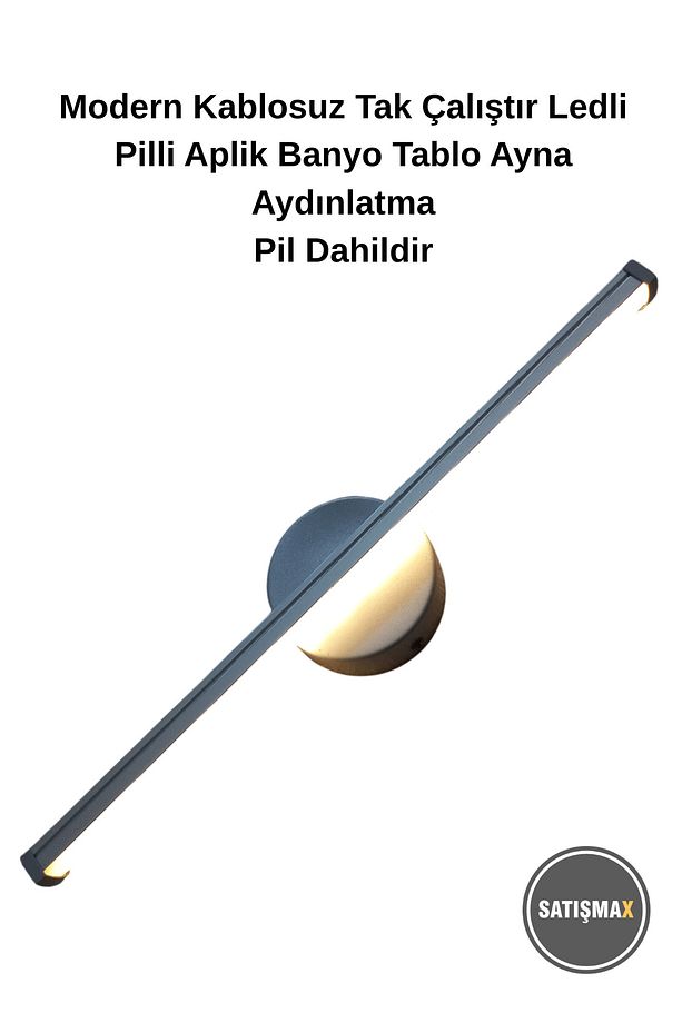 Modern Kablosuz Tak Çalıştır Ledli Pilli Aplik Banyo Tablo Ayna Aydınlatma Gri Pil Dahildir - 5