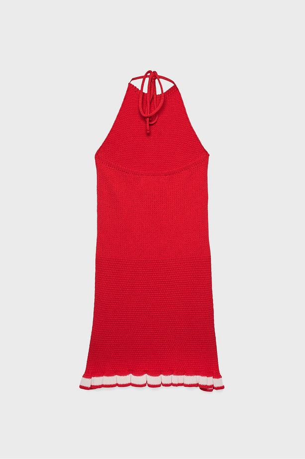 Halter yakalı, kısa, örgü elbise - 6