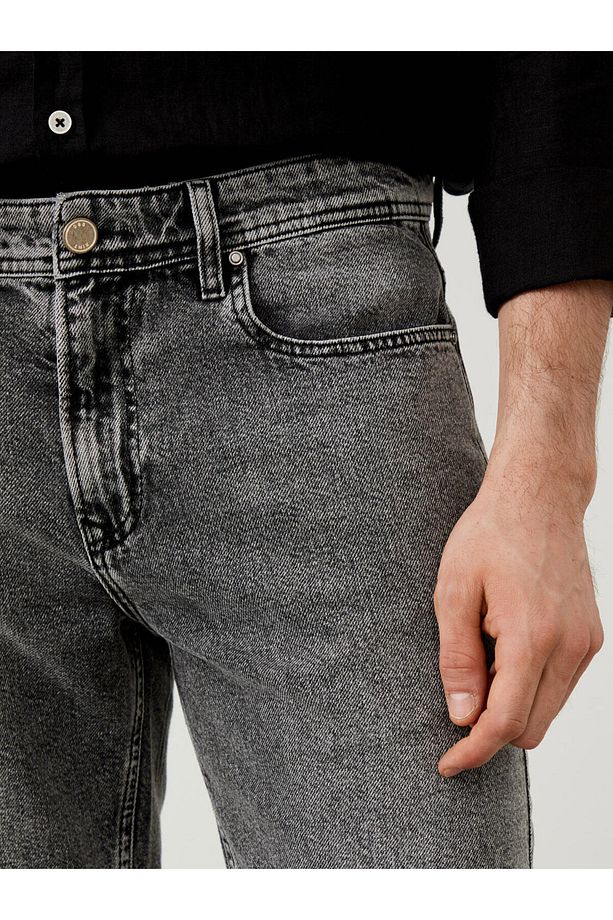 Erkek Gri %100 Pamuk Regular Fit Denim Şort - 3