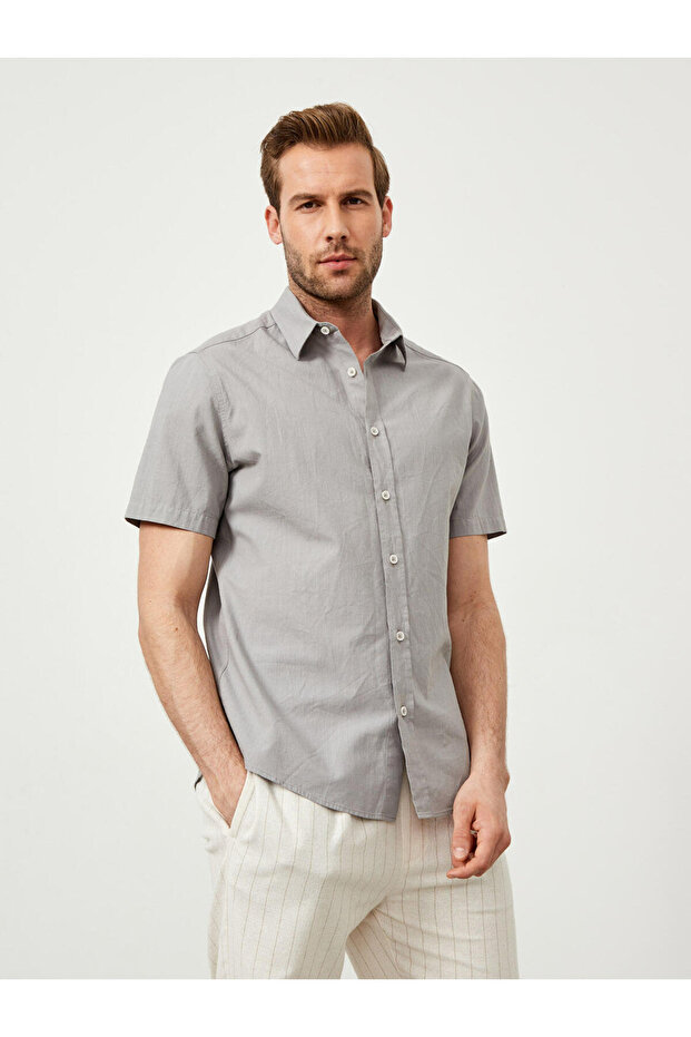 Erkek Gri Oversize Pamuklu Basic Gömlek - 3