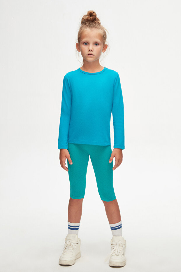 Dark Turquoise Basic Seasonal Lycra Long Sleeve Girls' T-Shirt