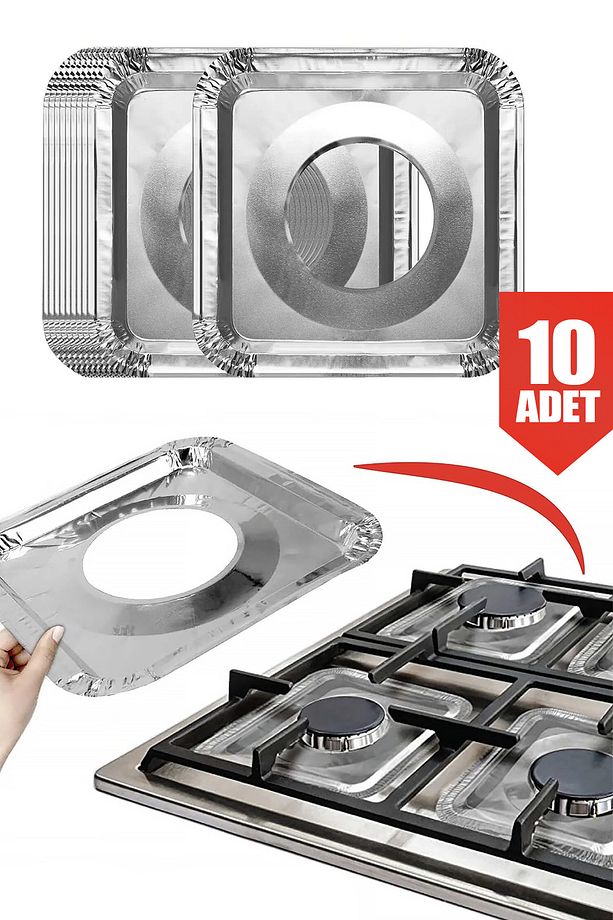Alüminyum Folyo Ocak Üstü Leke Önleyici Yıkanabilir Isıya Dayanıklı Izgara Koruyucu Folyo 10 Adet - 4