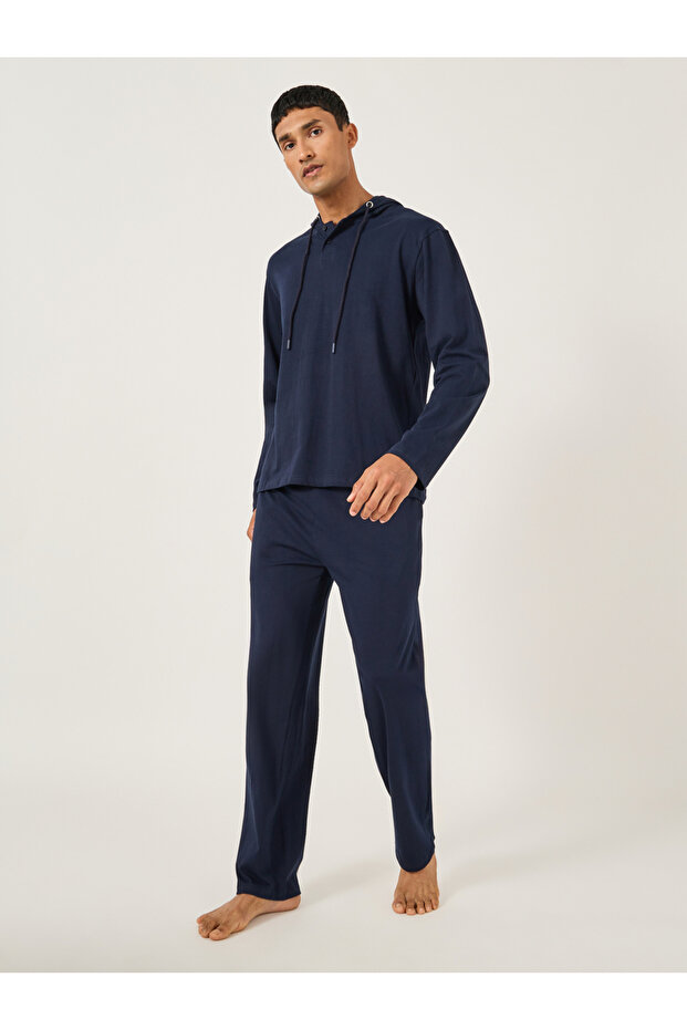 Solid Long Sleeves Hoodie and Pyjama Set