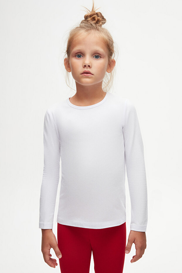 Μακρυμάνικο μπλουζάκι White Girl's Basic Basic Lycra - 2