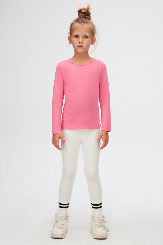 Candy Pink Basic Seasonal Lycra Long Sleeve Girls' T-Shirt