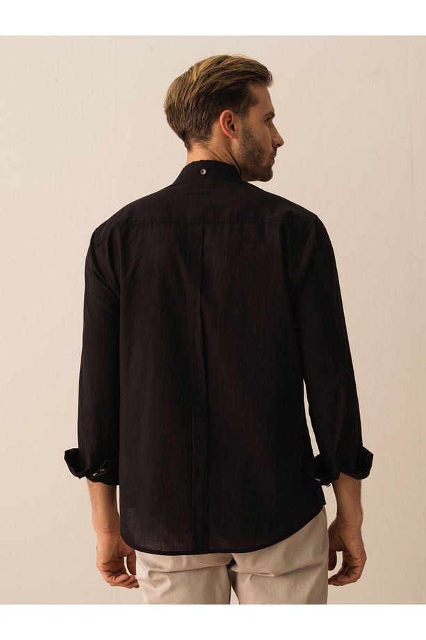 Erkek Siyah Regular Fit Pamuklu Basic Gömlek - 3