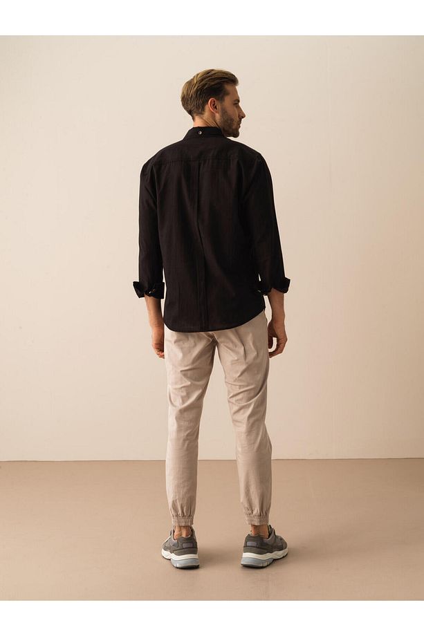 Erkek Siyah Regular Fit Pamuklu Basic Gömlek - 4
