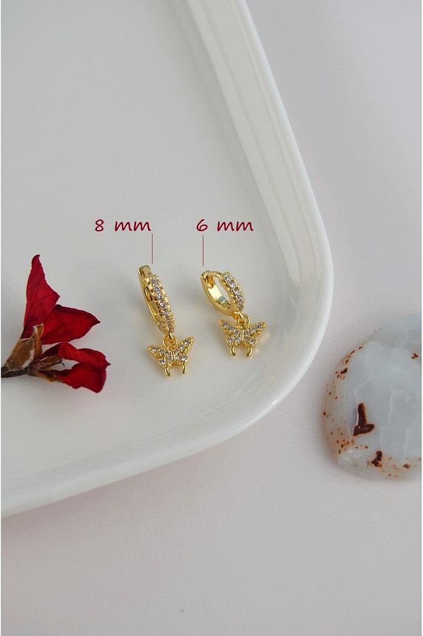 2 Adet Zirkon Kelebekli Halka Piercing Tragus Helix Forward Kıkırdak Lob Daith (1 Adet 6 mm 1 Adet 8 - 5