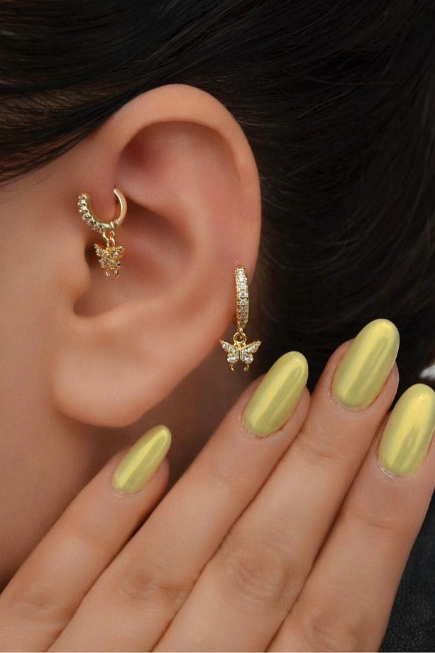 2 Adet Zirkon Kelebekli Halka Piercing Tragus Helix Forward Kıkırdak Lob Daith (1 Adet 6 mm 1 Adet 8 - 1