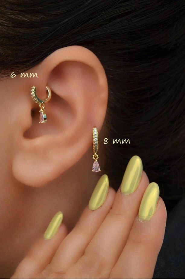 2 Adet Zirkon Kalpli Halka Piercing Tragus Helix Forward Kıkırdak Lob Daith (1 Adet 6 mm 1 Adet 8 mm - 3