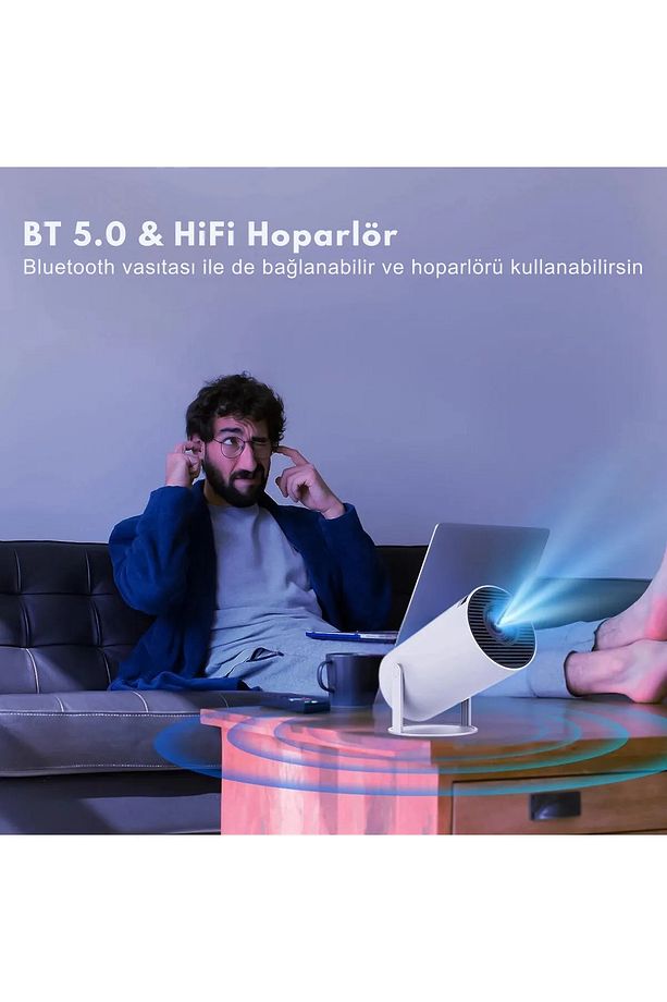 Duvara Yansıtılabilir Sinema Ev Açık Hava Kamp Projeksiyon Android Sistem Dahili Hoparlör Wifi - 5