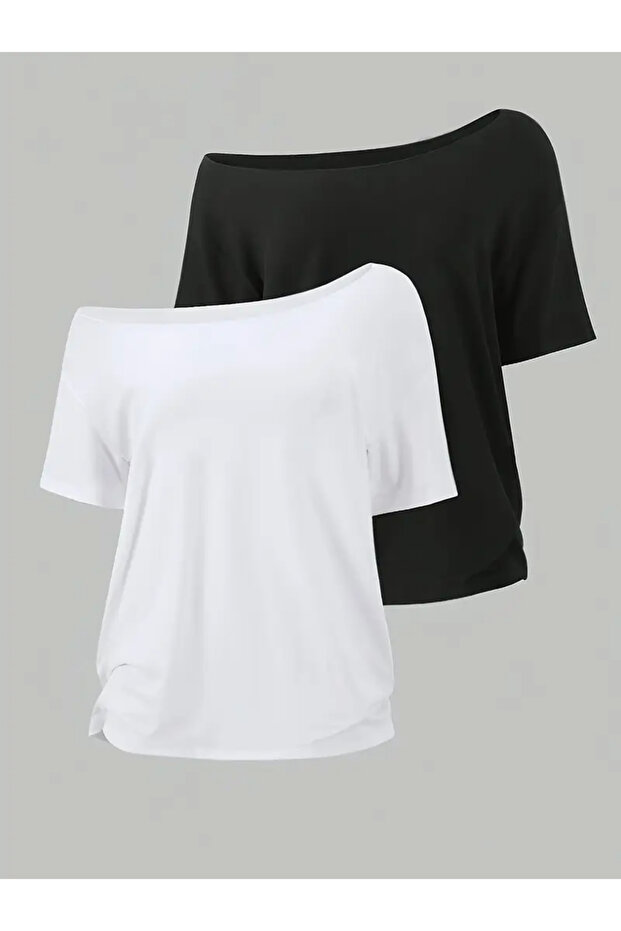 Women's Off Shoulder Boat Neck 2-Piece T-Shirt Set