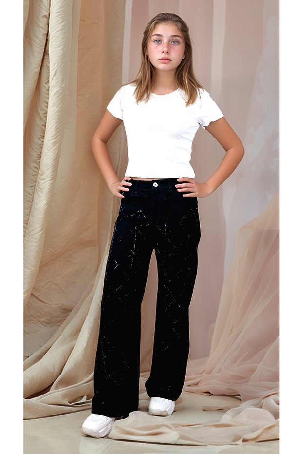 Young Girl Jeans Stone Embroidered, 100% Cotton, Casual and Stylish Use