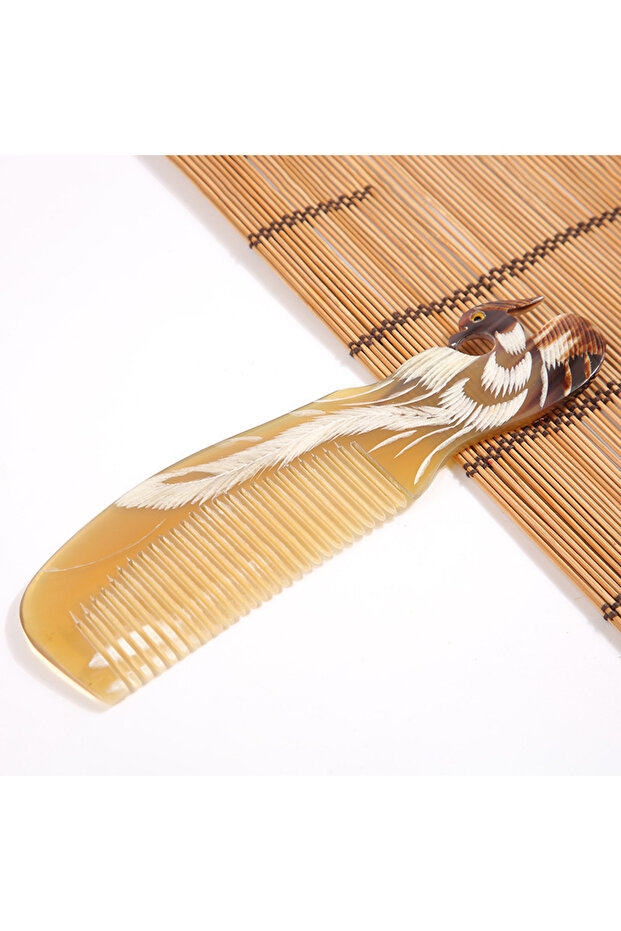 Peacock Bone Handle Hair Comb, Brown, 18X5