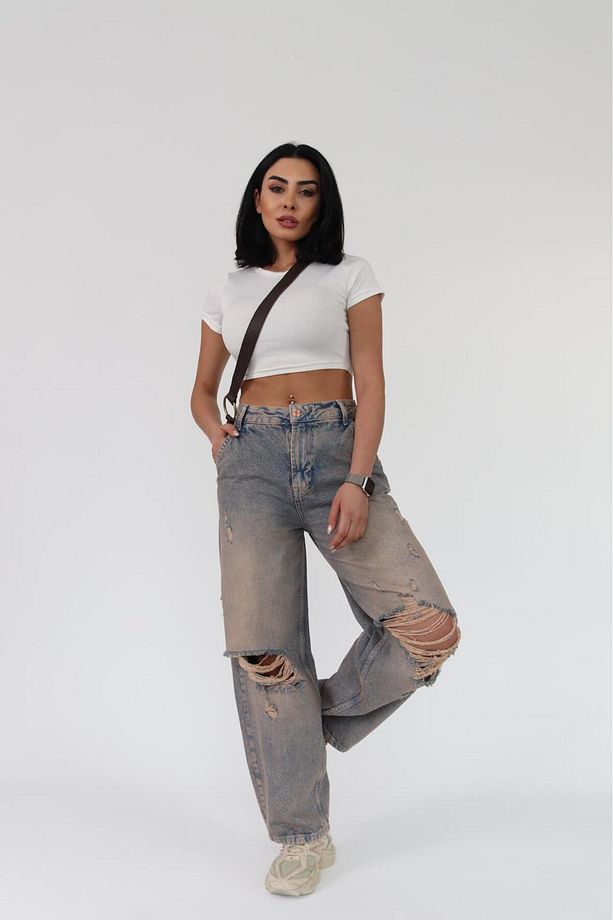 SKATER FİT BEJ TİNT YIRTIK JEAN - 1