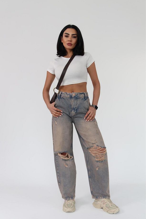 SKATER FİT BEJ TİNT YIRTIK JEAN - 5