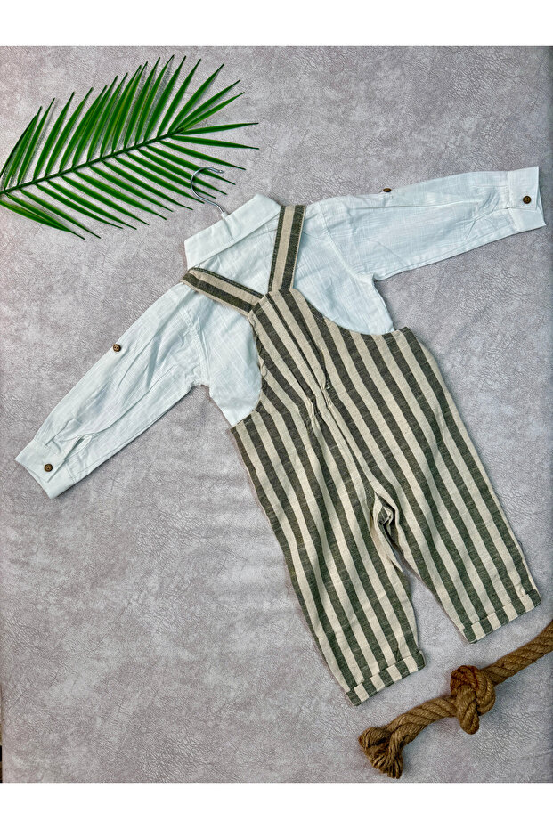 Oryeda Erkek Bebek Pamuklu Katlanır Kollu Gömlek Ve Salopet - 3