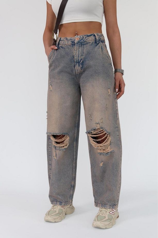 SKATER FİT BEJ TİNT YIRTIK JEAN - 7