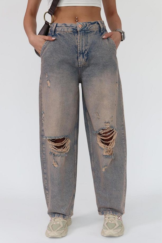 SKATER FİT BEJ TİNT YIRTIK JEAN - 8