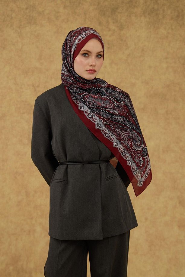 İpekhan Soft Şal Kırmızı Gri 3052-07 - 3