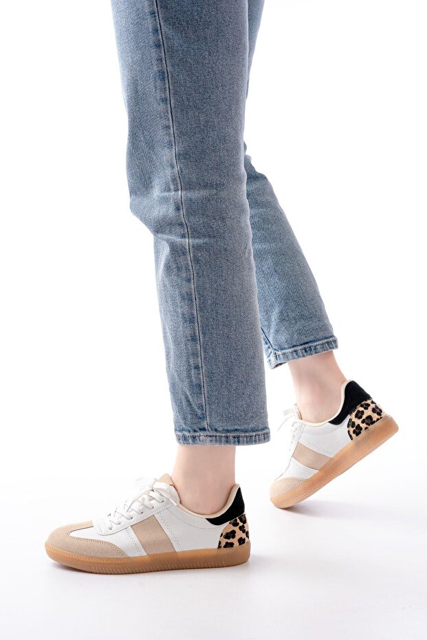 M-6006 White Garni Leopard Patterned Lace up Thermo Sole Daily Women's Sports