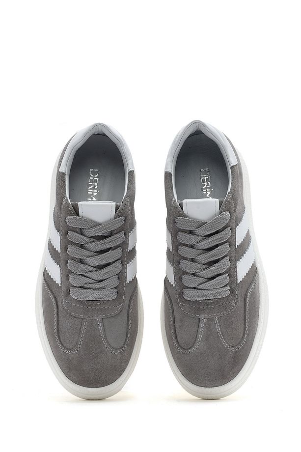Kadın Gri Bağcıklı Kalın Tabanlı Süet Deri Sneaker 25SFD511010 - 6